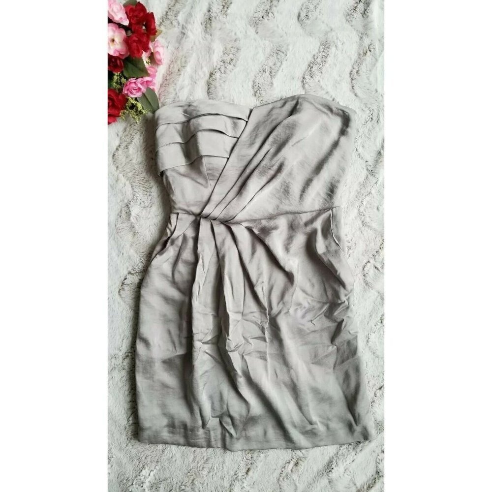 Bcbg Generation Silver Metallic Gray Strapless Mi… - image 1